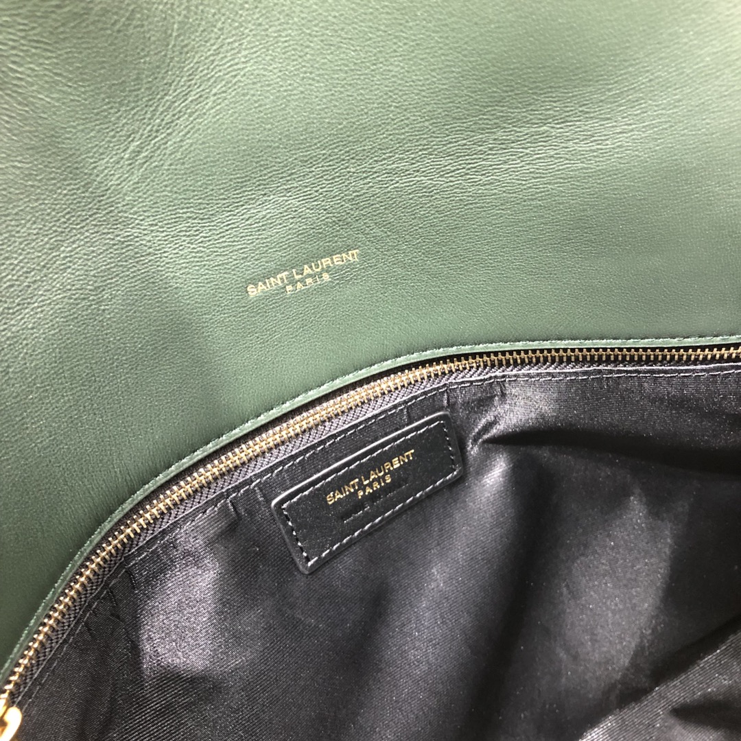 Saint Laurent Loulou Puffer Lambskin Shoulder Bag Handbag Dark Green 577475 Gold